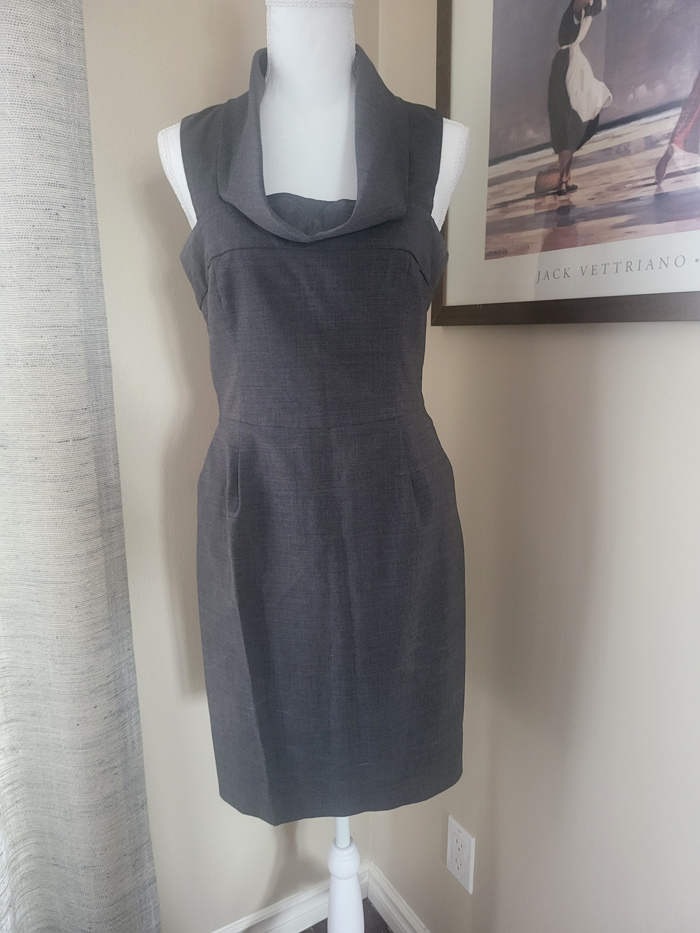MEXX Vintage Sleeveless Gray Cowl Neck Sheath Dress